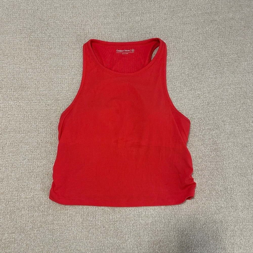 Outdoor Voices Snug Fit Side Ruched Ribbed Tank size XL in Coral Red
